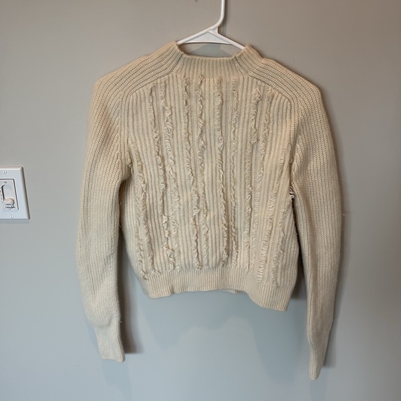 Club Monaco 100% Cashmere Cropped Fringe Sweater Cream Beige Size XS - Picture 3 of 11